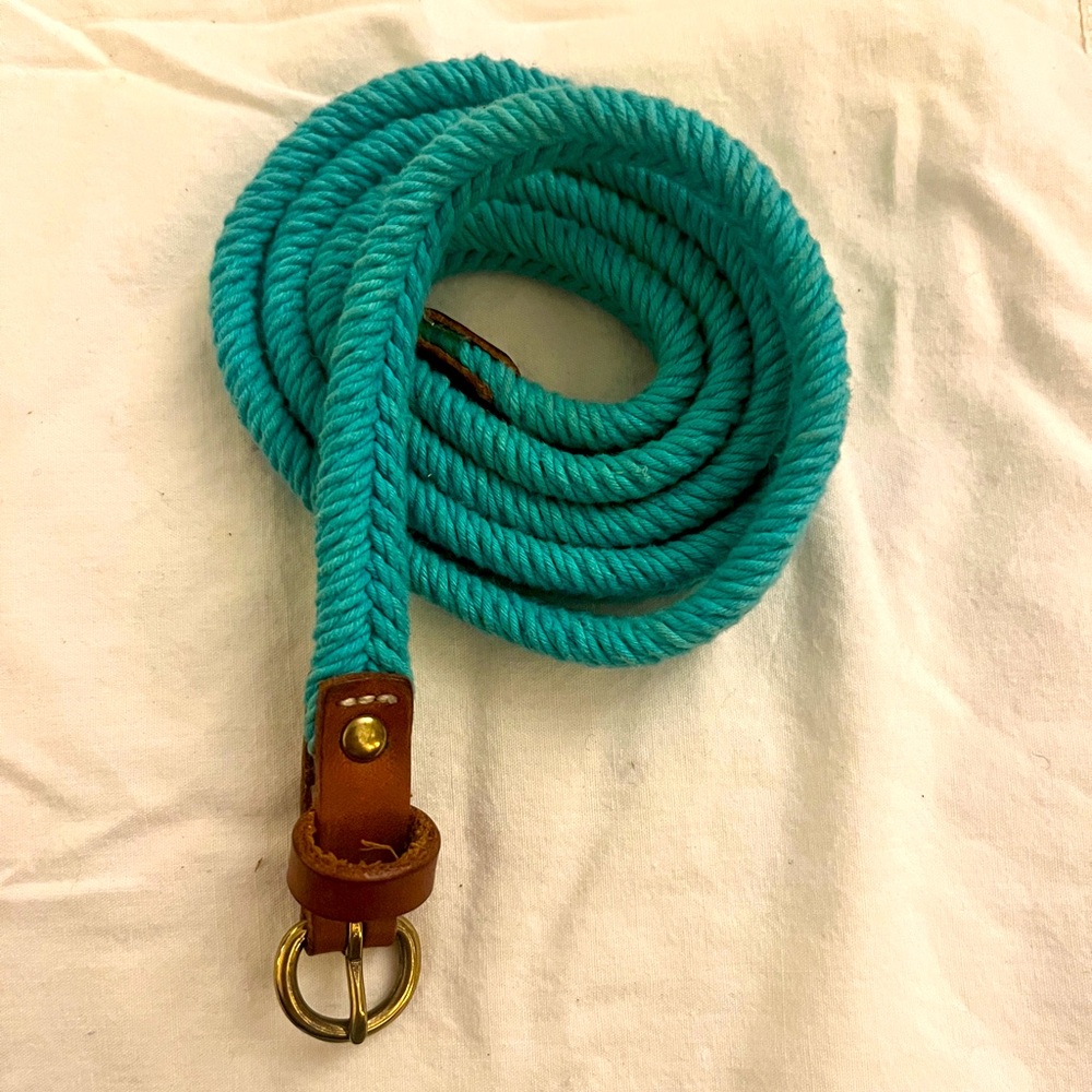 Turquoise blue braided belt with gold buckle